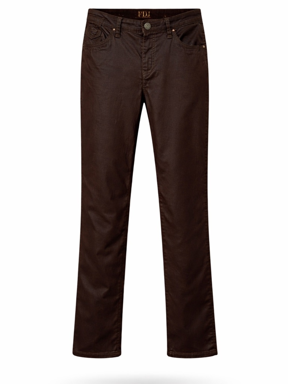 FDJ Brown Coated Jeans Olivia Straight Leg Size 4 Stretch Pants